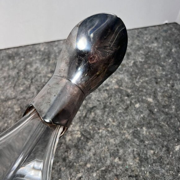 VTG RCR Royal Crystal Rock Hexagonal Decanter Patina Silver Handle & Spout - Picture 14 of 16